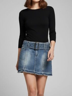 725 Originals Denim Mini Skirt w/ Wide Belt - Released Hem - Size L